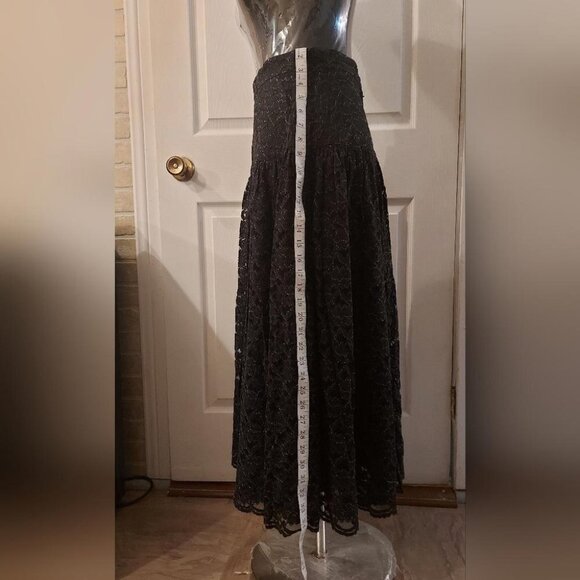 Gothic Romantic Lace Midi Shimmer Drop Waist Flowy Skirt Holiday Glam - Picture 4 of 12